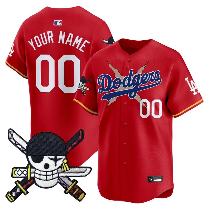 Los Angeles Dodgers x One Piece Zoro Patch Vapor Premier Limited Custom Jersey RED