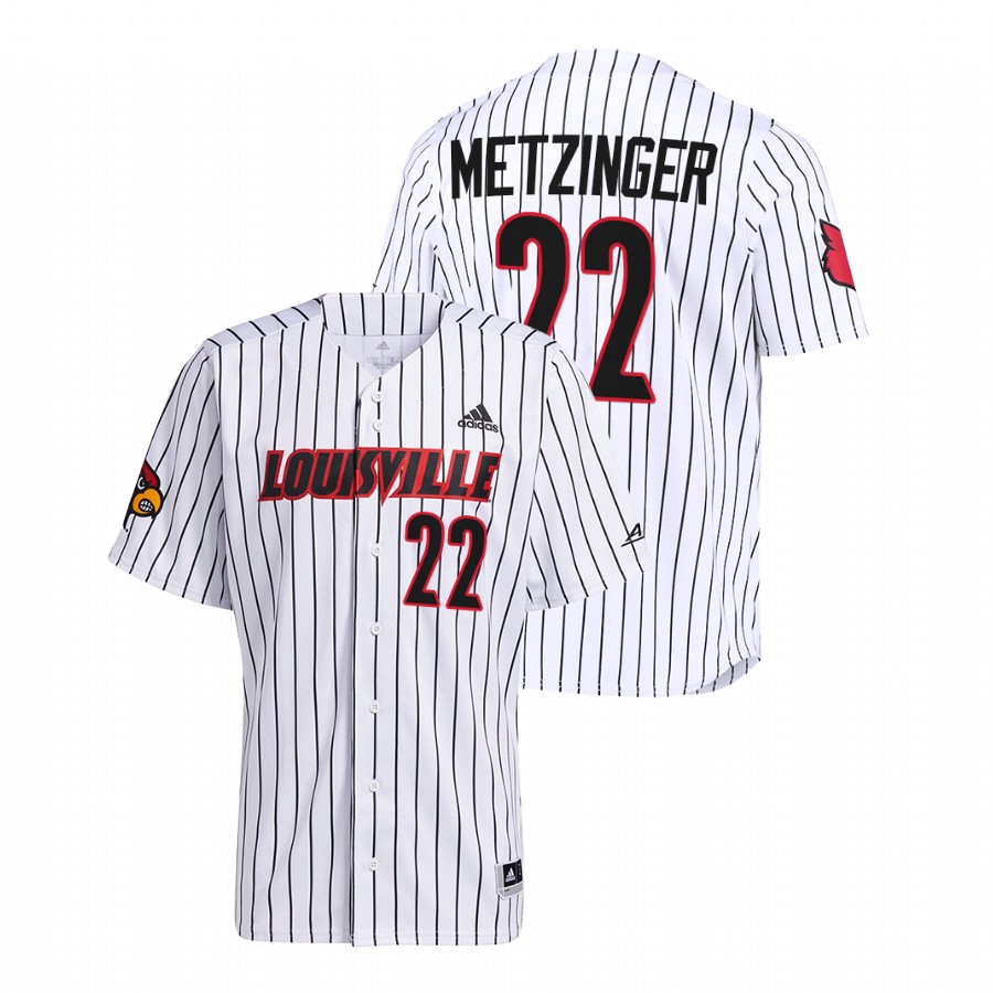 Louisville Cardinals Ben Metzinger Men White College Baseball Pinstripe Jersey