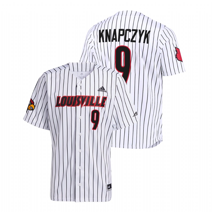 Louisville Cardinals Christian Knapczyk Men White College Baseball Pinstripe Jersey