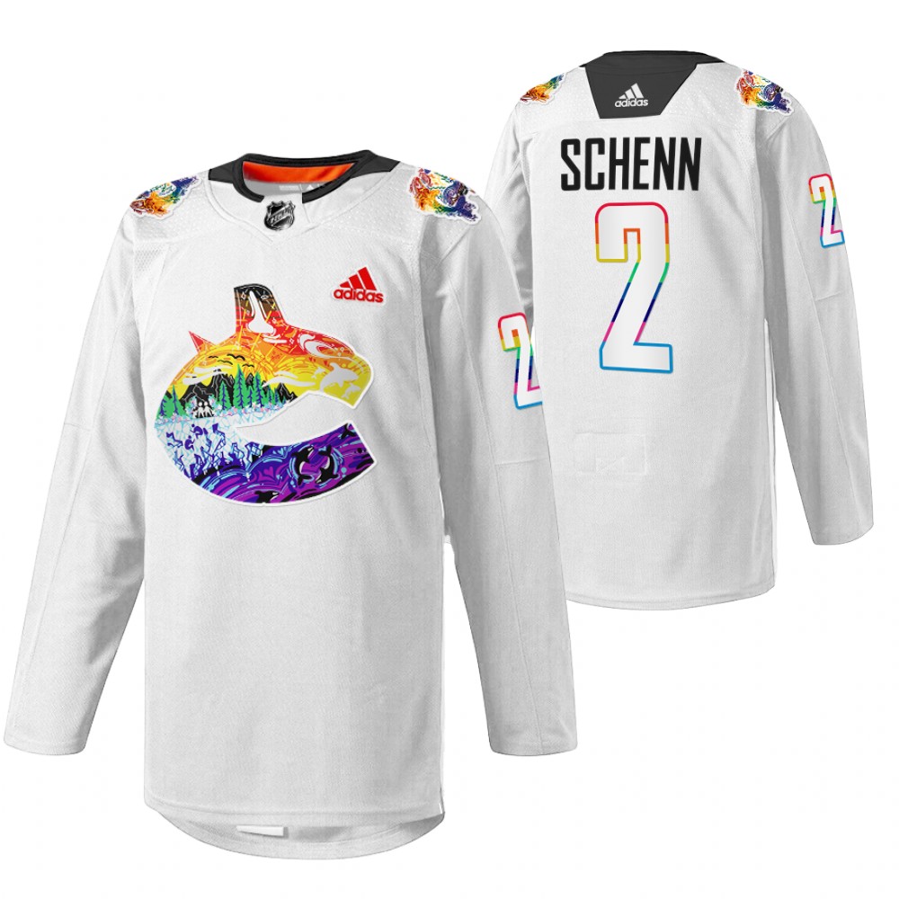 Luke Schenn Canucks Pride Night Jersey White Mio Artwork Warmup