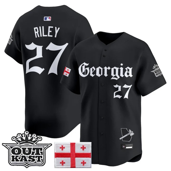 MEN'S ATLANTA BRAVES 'GEORGIA X OUTKAST GOTHIC EDITION' VAPOR PREMIER LIMITED JERSEY BLACK#27 AUSTIN RILEY