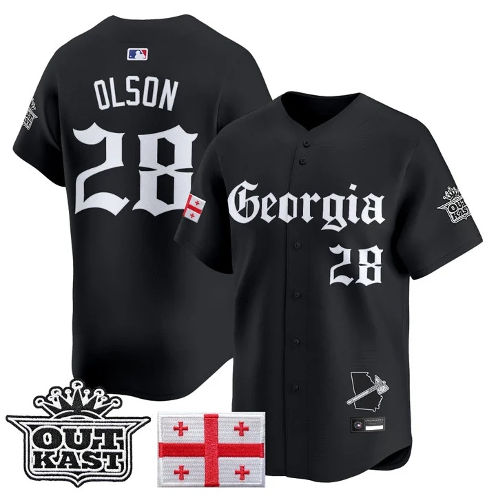 MEN'S ATLANTA BRAVES 'GEORGIA X OUTKAST GOTHIC EDITION' VAPOR PREMIER LIMITED JERSEY BLACK#28 MATT OLSON