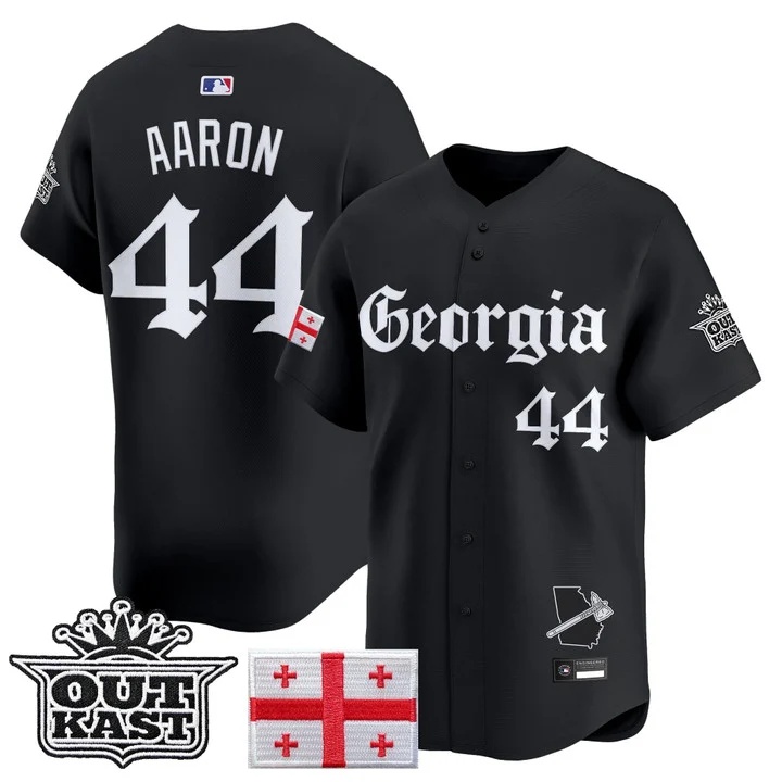 MEN'S ATLANTA BRAVES 'GEORGIA X OUTKAST GOTHIC EDITION' VAPOR PREMIER LIMITED JERSEY BLACK#44 HANK AARON