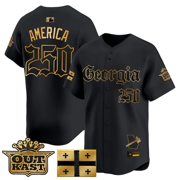 MEN'S ATLANTA BRAVES 'GEORGIA X OUTKAST GOTHIC EDITION' VAPOR PREMIER LIMITED JERSEY BLACK GOLD#250 AMERICA