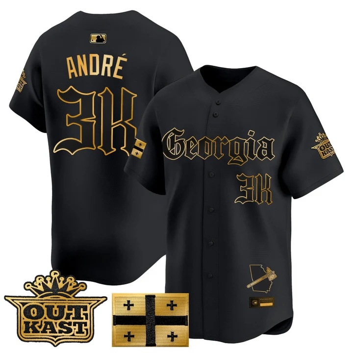 MEN'S ATLANTA BRAVES 'GEORGIA X OUTKAST GOTHIC EDITION' VAPOR PREMIER LIMITED JERSEY BLACK GOLD#3K ANDRE