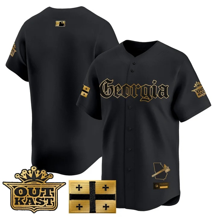 MEN'S ATLANTA BRAVES 'GEORGIA X OUTKAST GOTHIC EDITION' VAPOR PREMIER LIMITED JERSEY BLACK GOLD BLANK
