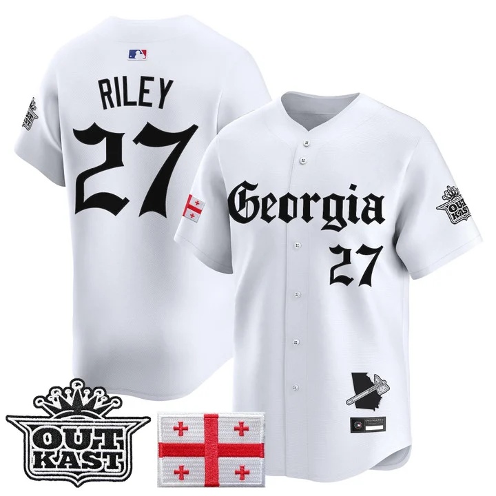 MEN'S ATLANTA BRAVES 'GEORGIA X OUTKAST GOTHIC EDITION' VAPOR PREMIER LIMITED JERSEY WHITE#27 AUSTIN RILEY