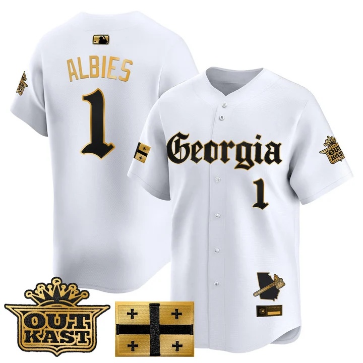 MEN'S ATLANTA BRAVES 'GEORGIA X OUTKAST GOTHIC EDITION' VAPOR PREMIER LIMITED JERSEY WHITE GOLD#1 OZZIE ALBIES