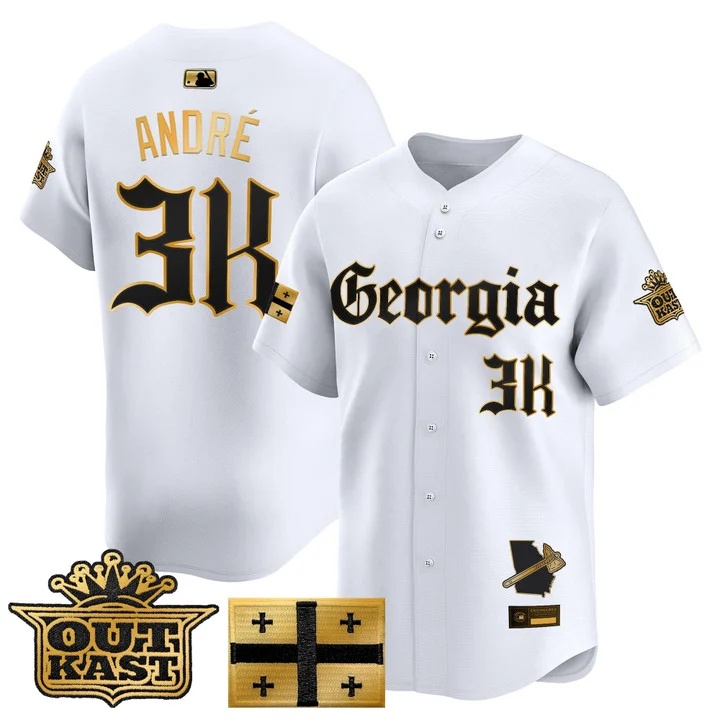 MEN'S ATLANTA BRAVES 'GEORGIA X OUTKAST GOTHIC EDITION' VAPOR PREMIER LIMITED JERSEY WHITE GOLD#3K ANDRE