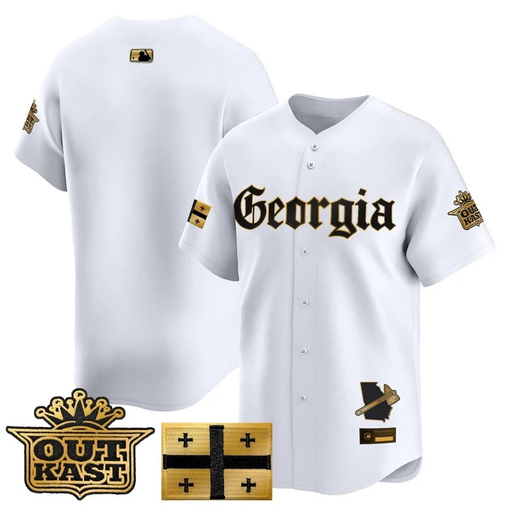 MEN'S ATLANTA BRAVES 'GEORGIA X OUTKAST GOTHIC EDITION' VAPOR PREMIER LIMITED JERSEY WHITE GOLD BLANK