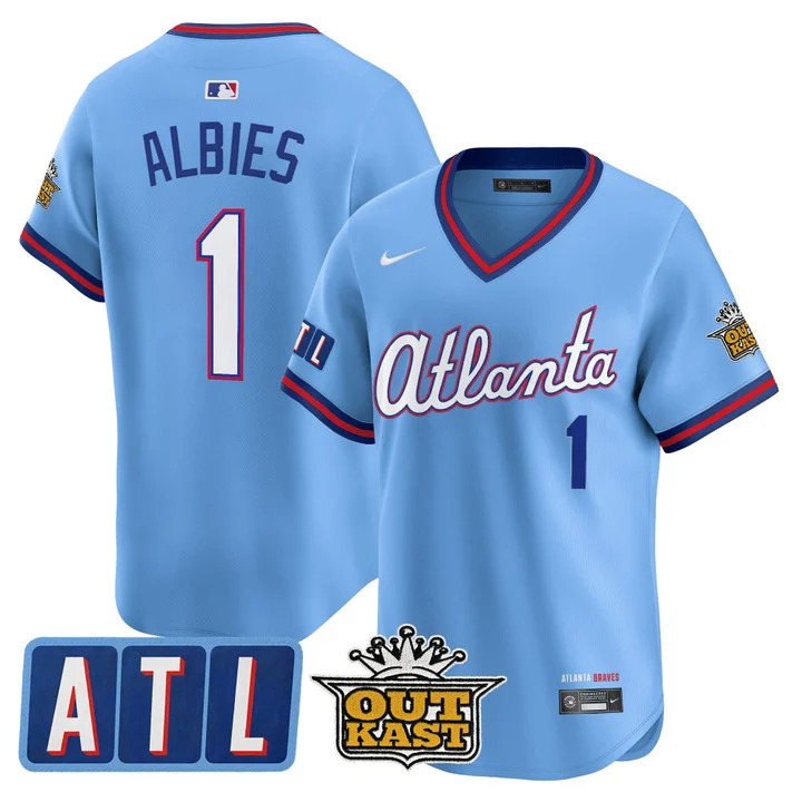 MEN'S ATLANTA BRAVES 2026 CITY CONNECT X OUTKAST VAPOR PREMIER LIMITED JERSEY BLUE#1 OZZIE ALBIES
