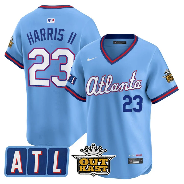 MEN'S ATLANTA BRAVES 2026 CITY CONNECT X OUTKAST VAPOR PREMIER LIMITED JERSEY BLUE#23 MICHAEL HARRIS II