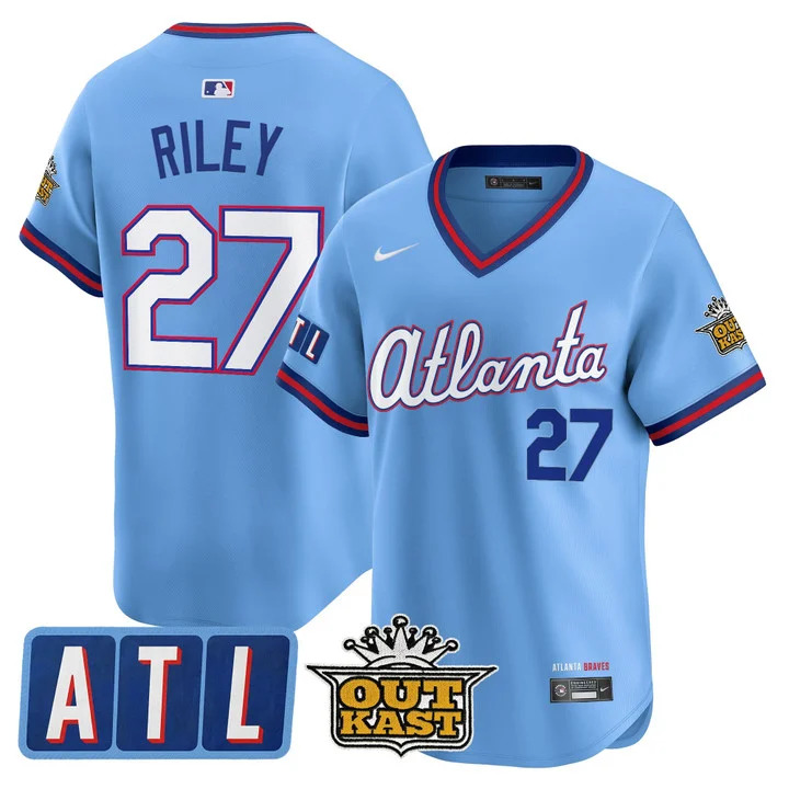 MEN'S ATLANTA BRAVES 2026 CITY CONNECT X OUTKAST VAPOR PREMIER LIMITED JERSEY BLUE#27 AUSTIN RILEY