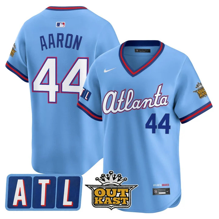 MEN'S ATLANTA BRAVES 2026 CITY CONNECT X OUTKAST VAPOR PREMIER LIMITED JERSEY BLUE#44 HANK AARON