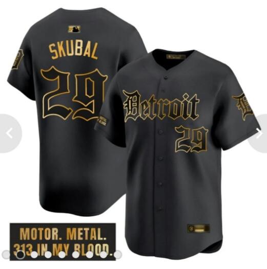 MEN'S DETROIT TIGERS 'MOTOR GOTHIC EDITION GOLD VAPOR PREMIER STITCHEDLIMITED JERSEY