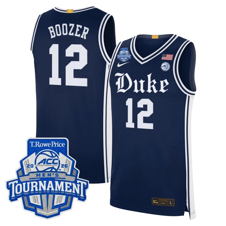 MEN'S DUKE BLUE DEVILS 2026 ACC CONFERENCE TOURNAMENT CHAMPIONS BASKETBALL JERSEY NAVY#12 CAMERON BOOZER