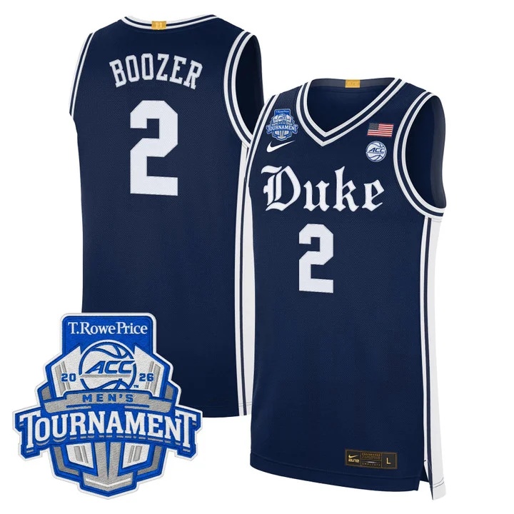 MEN'S DUKE BLUE DEVILS 2026 ACC CONFERENCE TOURNAMENT CHAMPIONS BASKETBALL JERSEY NAVY#2 CAYDEN BOOZER