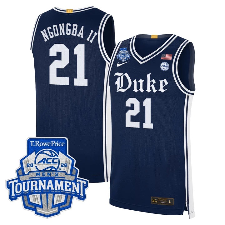 MEN'S DUKE BLUE DEVILS 2026 ACC CONFERENCE TOURNAMENT CHAMPIONS BASKETBALL JERSEY NAVY#21 PATRICK NGONGBA II