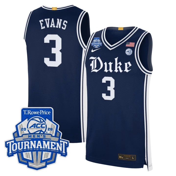 MEN'S DUKE BLUE DEVILS 2026 ACC CONFERENCE TOURNAMENT CHAMPIONS BASKETBALL JERSEY NAVY#3 ISAIAH EVANS