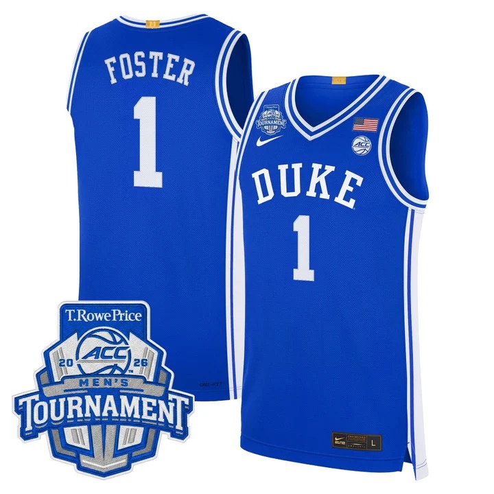 MEN'S DUKE BLUE DEVILS 2026 ACC CONFERENCE TOURNAMENT CHAMPIONS BASKETBALL JERSEY ROYAL#1 CALEB FOSTER