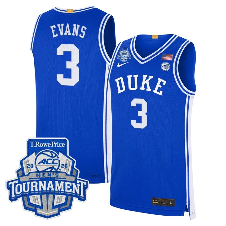MEN'S DUKE BLUE DEVILS 2026 ACC CONFERENCE TOURNAMENT CHAMPIONS BASKETBALL JERSEY ROYAL#3 ISAIAH EVANS