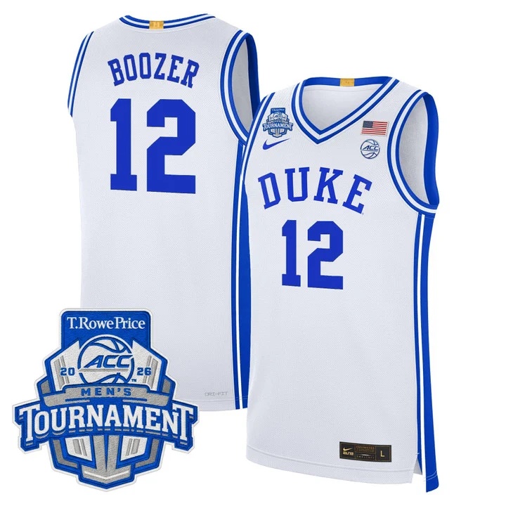 MEN'S DUKE BLUE DEVILS 2026 ACC CONFERENCE TOURNAMENT CHAMPIONS BASKETBALL JERSEY WHITE#12 CAMERON BOOZER