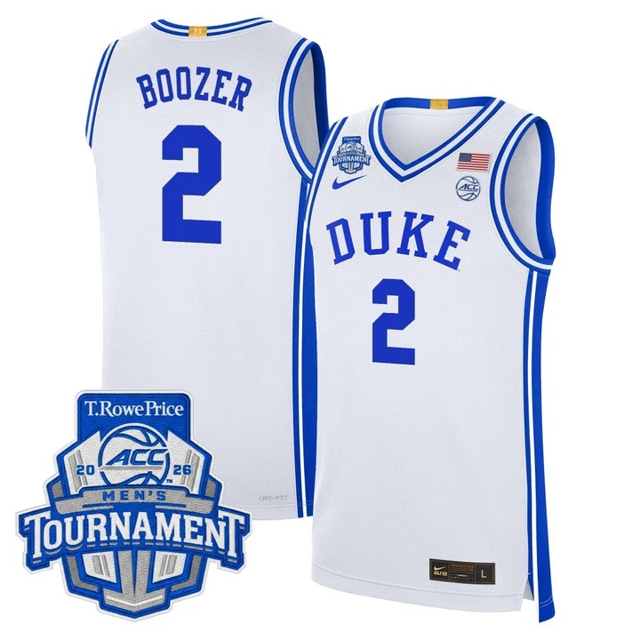 MEN'S DUKE BLUE DEVILS 2026 ACC CONFERENCE TOURNAMENT CHAMPIONS BASKETBALL JERSEY WHITE#2 CAYDEN BOOZER