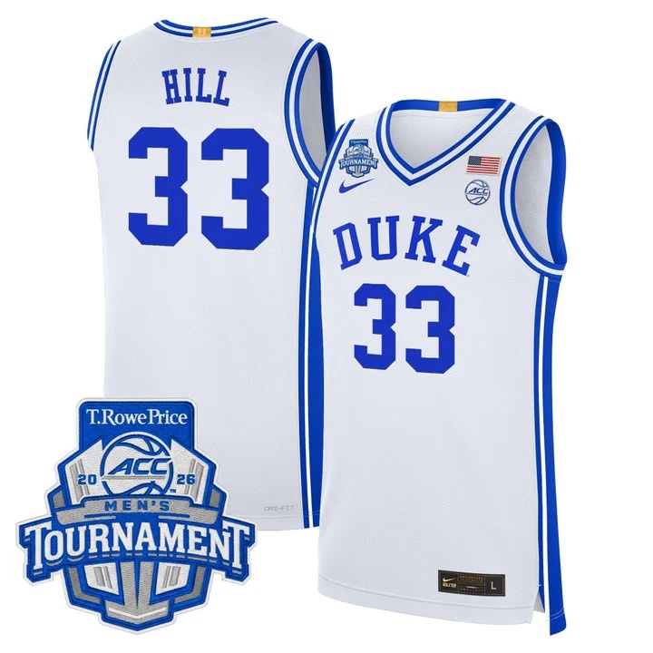 MEN'S DUKE BLUE DEVILS 2026 ACC CONFERENCE TOURNAMENT CHAMPIONS BASKETBALL JERSEY WHITE#33 GRANT HILL