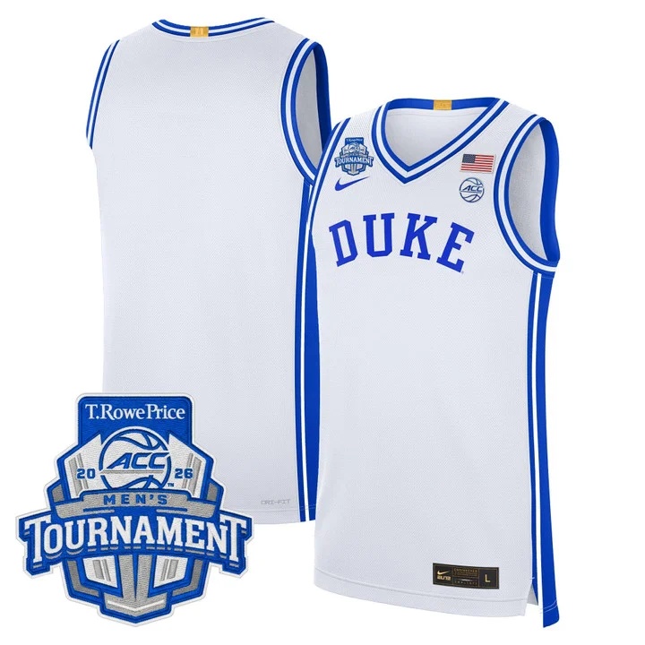 MEN'S DUKE BLUE DEVILS 2026 ACC CONFERENCE TOURNAMENT CHAMPIONS BASKETBALL JERSEY WHITE BLANK