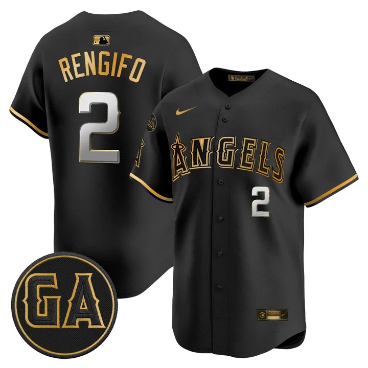 MEN'S LOS ANGELES ANGELS 'GARRET ANDERSON TRIBUTE PATCH' VAPOR PREMIER LIMITED JERSEY BLACK GOLD#2 LUIS RENGIFO