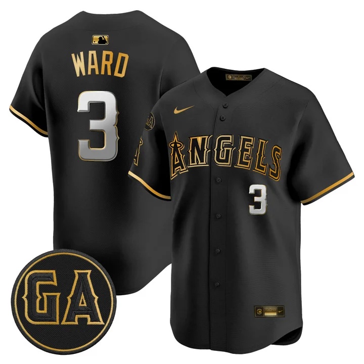 MEN'S LOS ANGELES ANGELS 'GARRET ANDERSON TRIBUTE PATCH' VAPOR PREMIER LIMITED JERSEY BLACK GOLD#3 TAYLOR WARD