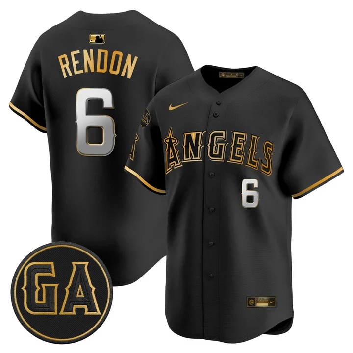 MEN'S LOS ANGELES ANGELS 'GARRET ANDERSON TRIBUTE PATCH' VAPOR PREMIER LIMITED JERSEY BLACK GOLD#6 ANTHONY RENDON