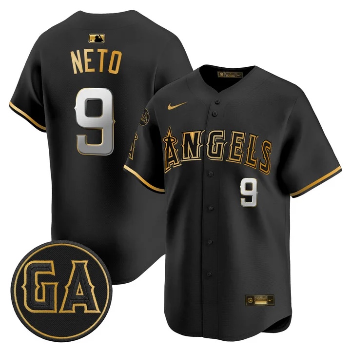 MEN'S LOS ANGELES ANGELS 'GARRET ANDERSON TRIBUTE PATCH' VAPOR PREMIER LIMITED JERSEY BLACK GOLD#9 ZACH NETO