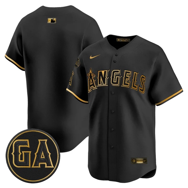 MEN'S LOS ANGELES ANGELS 'GARRET ANDERSON TRIBUTE PATCH' VAPOR PREMIER LIMITED JERSEY BLACK GOLD BLANK