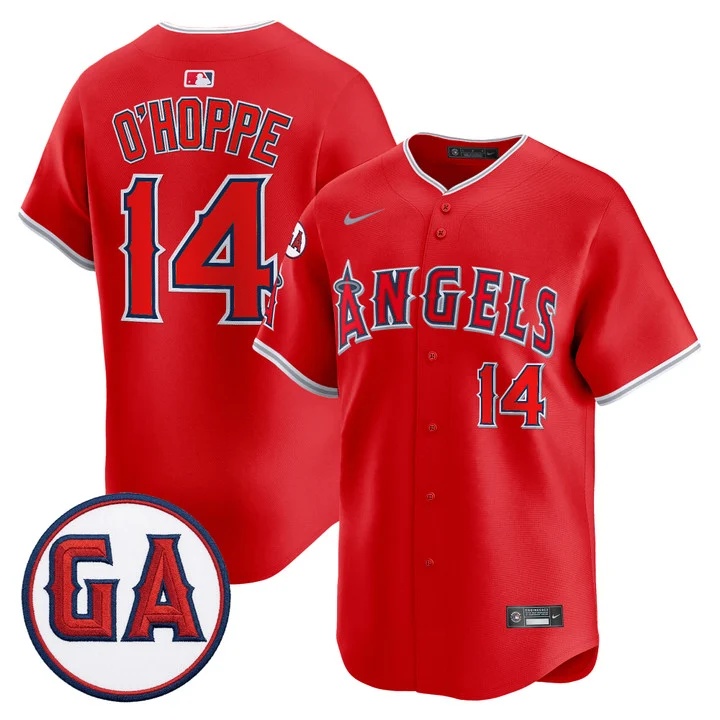 MEN'S LOS ANGELES ANGELS 'GARRET ANDERSON TRIBUTE PATCH' VAPOR PREMIER LIMITED JERSEY RED#14 LOGAN O'HOPPE