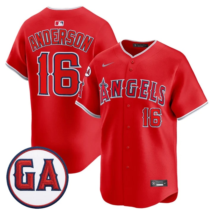MEN'S LOS ANGELES ANGELS 'GARRET ANDERSON TRIBUTE PATCH' VAPOR PREMIER LIMITED JERSEY RED#16 GARRET ANDERSON