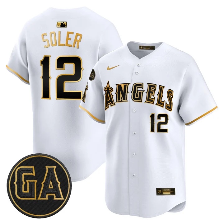 MEN'S LOS ANGELES ANGELS 'GARRET ANDERSON TRIBUTE PATCH' VAPOR PREMIER LIMITED JERSEY WHITE GOLD#12 JORGE SOLER