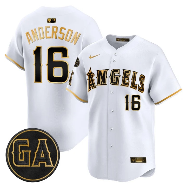 MEN'S LOS ANGELES ANGELS 'GARRET ANDERSON TRIBUTE PATCH' VAPOR PREMIER LIMITED JERSEY WHITE GOLD#16 GARRET ANDERSON
