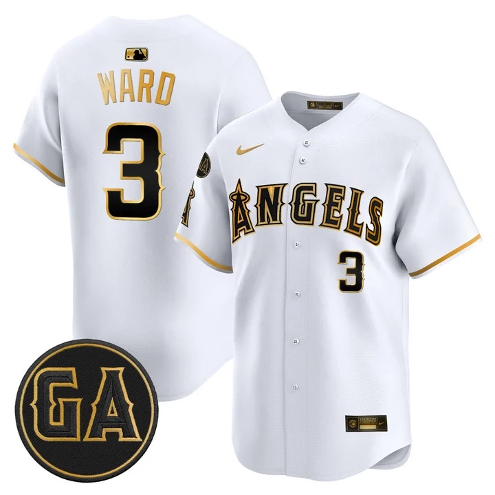 MEN'S LOS ANGELES ANGELS 'GARRET ANDERSON TRIBUTE PATCH' VAPOR PREMIER LIMITED JERSEY WHITE GOLD#3 TAYLOR WARD