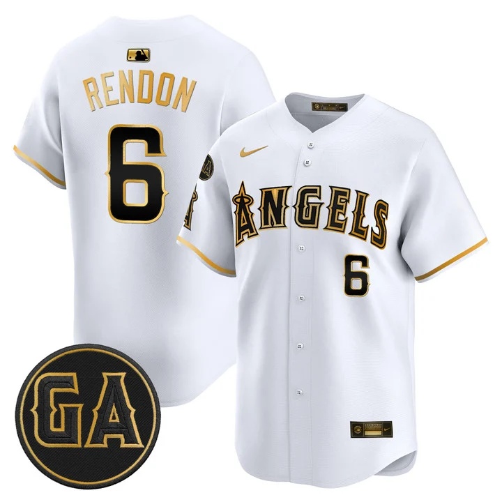 MEN'S LOS ANGELES ANGELS 'GARRET ANDERSON TRIBUTE PATCH' VAPOR PREMIER LIMITED JERSEY WHITE GOLD#6 ANTHONY RENDON
