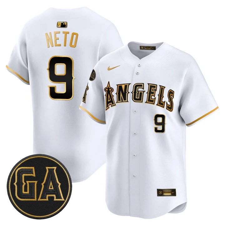 MEN'S LOS ANGELES ANGELS 'GARRET ANDERSON TRIBUTE PATCH' VAPOR PREMIER LIMITED JERSEY WHITE GOLD#9 ZACH NETO