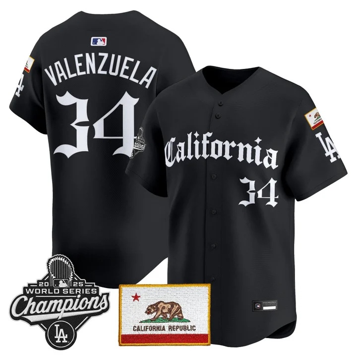 MEN'S LOS ANGELES DODGERS CALIFORNIA GOTHIC EDITION VAPOR PREMIER LIMITED JERSEY BLACK#34 FERNANDO VALENZUELA
