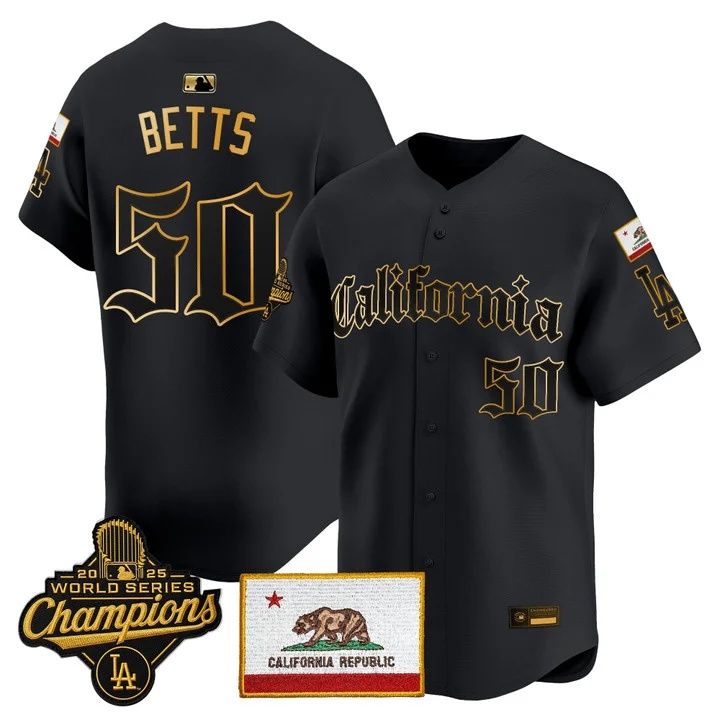 MEN'S LOS ANGELES DODGERS CALIFORNIA GOTHIC EDITION VAPOR PREMIER LIMITED JERSEY BLACK GOLD#50 MOOKIE BETTS