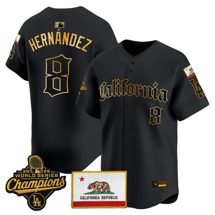 MEN'S LOS ANGELES DODGERS CALIFORNIA GOTHIC EDITION VAPOR PREMIER LIMITED JERSEY BLACK GOLD#8 KIKE HERNANDEZ