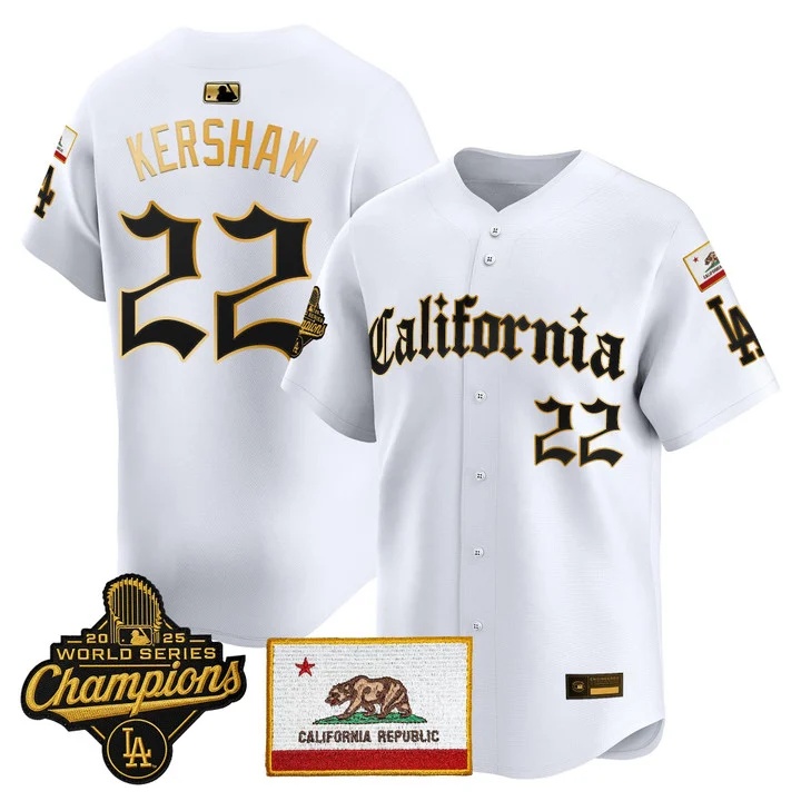 MEN'S LOS ANGELES DODGERS CALIFORNIA GOTHIC EDITION VAPOR PREMIER LIMITED JERSEY WHITE GOLD#22 CLAYTON KERSHAW