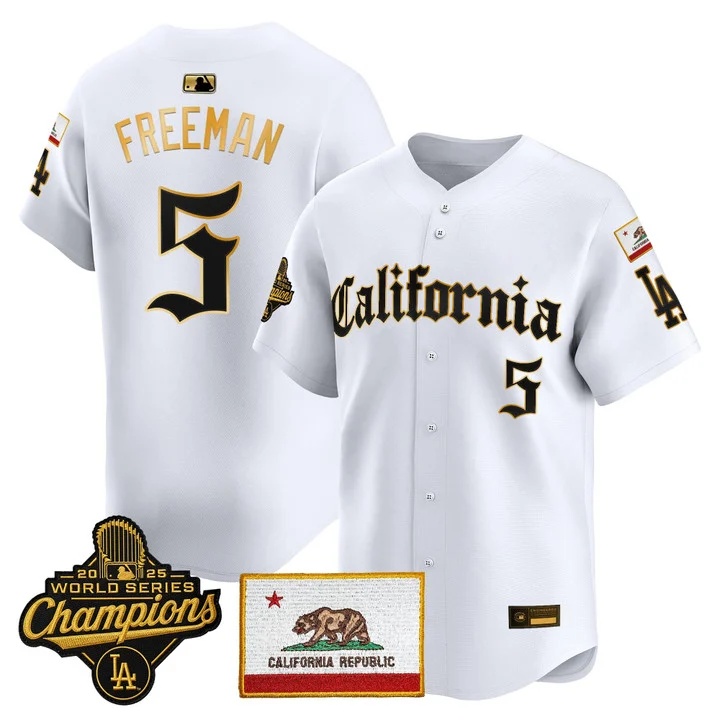 MEN'S LOS ANGELES DODGERS CALIFORNIA GOTHIC EDITION VAPOR PREMIER LIMITED JERSEY WHITE GOLD#5 FREDDIE FREEMAN