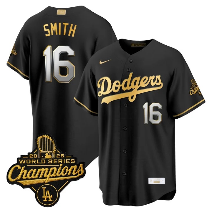 MEN'S LOS ANGELES DODGERS GOLD COLLECTION PREMIER LIMITED JERSEY BLACK GOLD#16 WILL SMITH