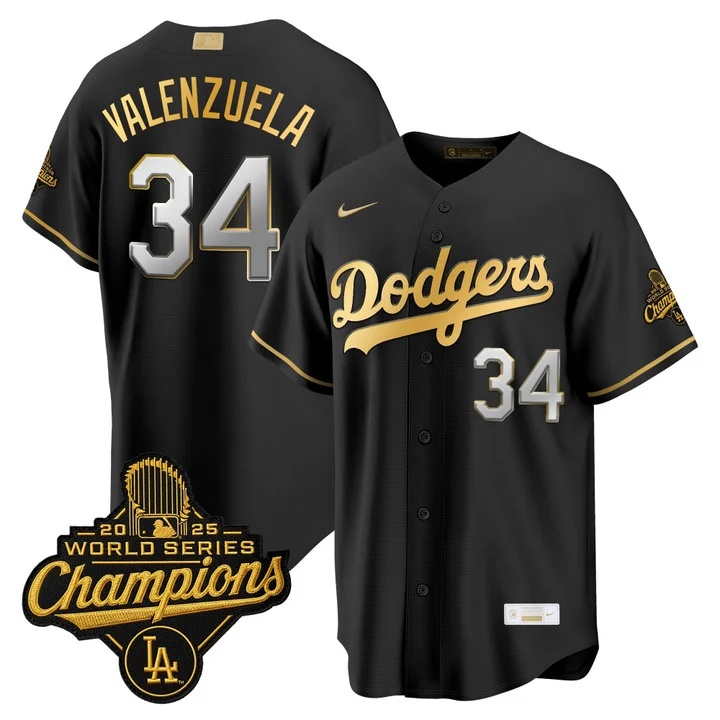 MEN'S LOS ANGELES DODGERS GOLD COLLECTION PREMIER LIMITED JERSEY BLACK GOLD#34 FERNANDO VALENZUELA