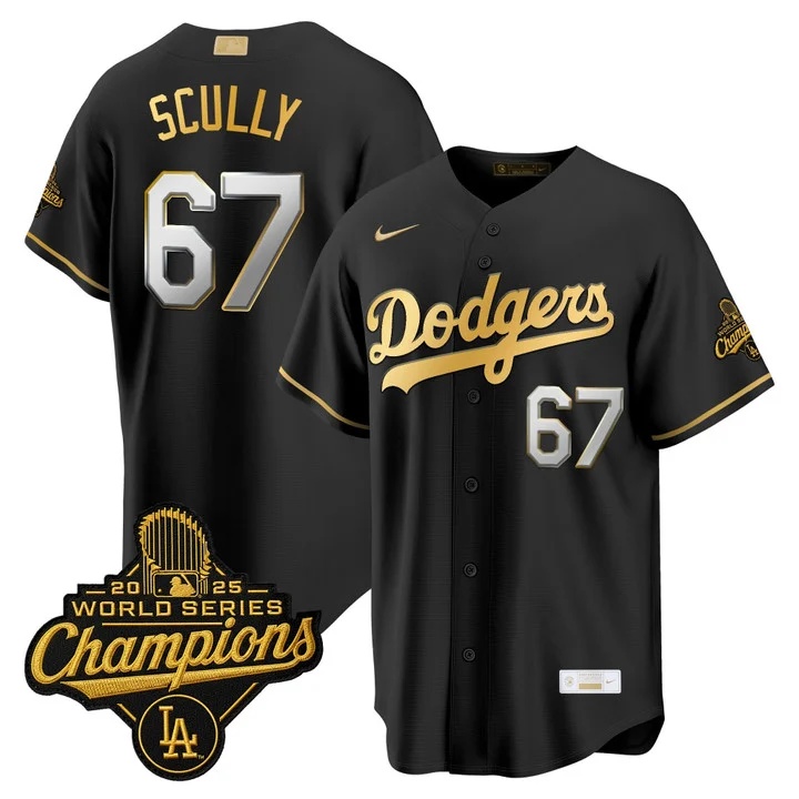 MEN'S LOS ANGELES DODGERS GOLD COLLECTION PREMIER LIMITED JERSEY BLACK GOLD#67 VIN SCULLY