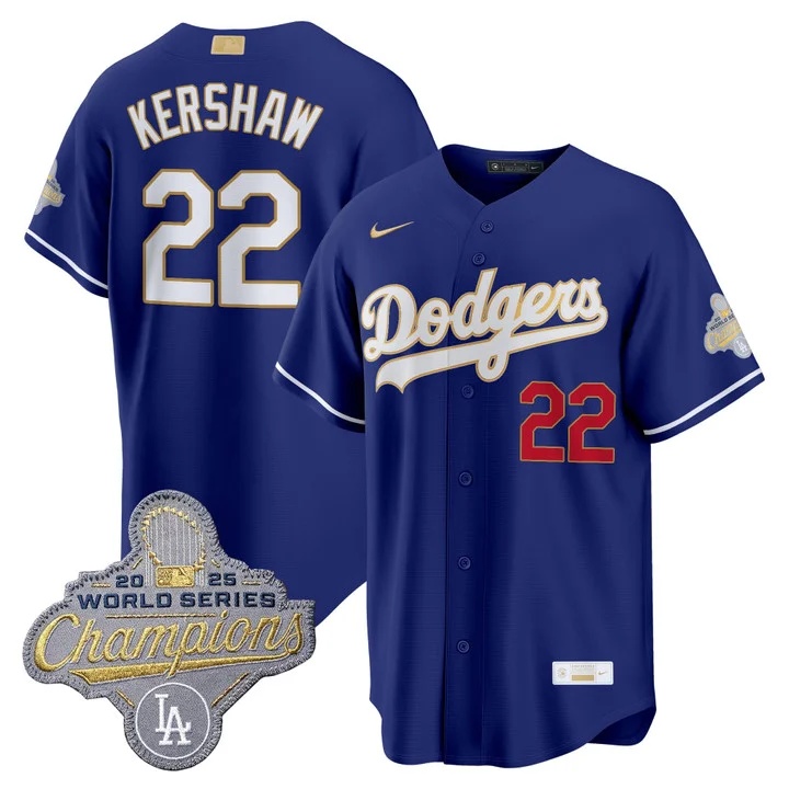 MEN'S LOS ANGELES DODGERS GOLD COLLECTION PREMIER LIMITED JERSEY ROYAL#22 CLAYTON KERSHAW